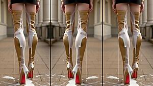 High-heels-boots on the concrete full of cum