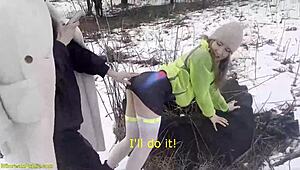 Horny girlfriend gets deep fucked outdoors