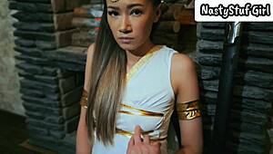 This priestess costume turns the milf into anal prey