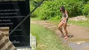 Three girls head into the woods to play