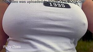 wifey is braless in public with her perfect tits flashed