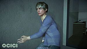 fit woman opens legs in 3d scene