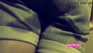 She desperately wets her shorts on the stairs