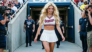 Cheerleader Jennifer Fits Monster Dildo Publicly
