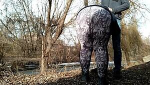 couple pissing of fat step mother and step son