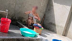 Sexy bhabhi is bathing in outdoor