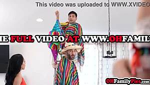 Horny stepdaughter fucks stepdad while milf sucks cock
