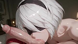 Dominant 2b cosplay girlfriend forces cum cleanup