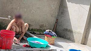 Sexy bhabhi is bathing in outdoor