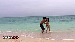 asian teen 18+ hina maeda gives blowjob and gets outdoor hardcore sex on beach