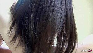 Petite Japanese teen seduces older guy for first sex
