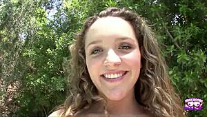 A pretty blonde cutie gets interviewed and banged while her pierced boobs bounce around