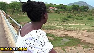 wrecked ebony pussy stretched wide by white cock outdoors