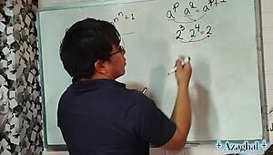 asian student nerds study math with teacher in bedroom