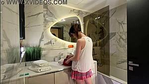 Long Legs Nerdy College Girl Shows Pink Panties