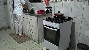 Maid gets her ass used while washing dishes.
