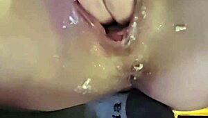 Dirty talking wife squirts three times on video call