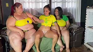 Tattooed girls celebrate brazil win together