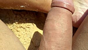 Exhibitionist couple naked on public beach shows everything