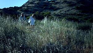 Two blonde lesbo girl fucking in outdoor