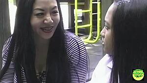 asian lesbian milf seduces young brunette into hot threesome