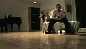 Blonde with big bust rides her man