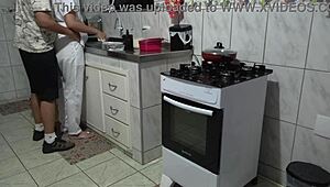 Maid gets her ass used while washing dishes.