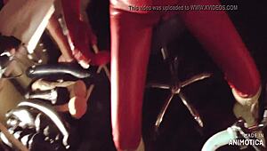 Rubbernurse Agnes Red Latex Outfit Intense Pegging With Long Giant Dildo