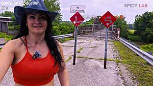 Busty exhibitionist gets fucked outdoors