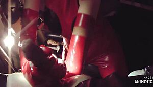Rubbernurse Agnes Red Latex Outfit Intense Pegging With Long Giant Dildo
