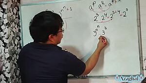 asian student nerds study math with teacher in bedroom