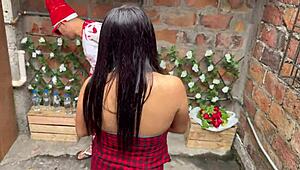 Broke girl has no cash for vegetables and pays the street vendor with sex
