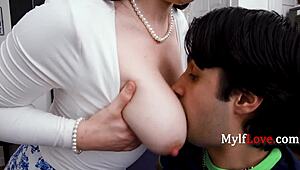 Step auntie shows huge tits in taboo moment
