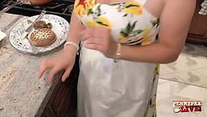 Banana redhead penny pax loves masturbating in kitchen