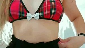 cute student takes her clothes off and touches her boobs