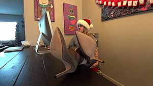 naughty elf teases in heels and pantyhose!