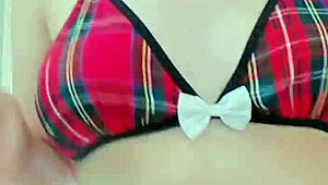 cute student takes her clothes off and touches her boobs