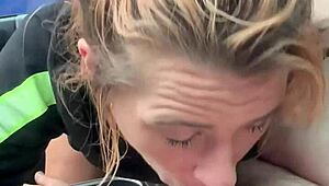 real hooker has her ass out while giving a blowjob in public