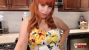 Banana redhead penny pax loves masturbating in kitchen