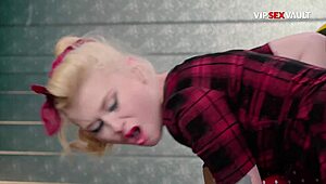 sloppy throatfuck from a pigtailed blonde she gags and begs for more dick