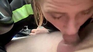 real hooker has her ass out while giving a blowjob in public