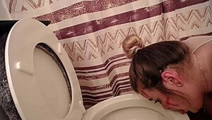 Toilet licking scene with heels and shoes