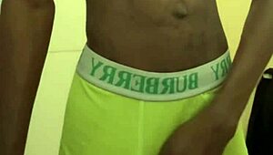 sexy teen 18 with abs stroking his big black dick in public