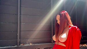 Italian milf shows her juicy tits outdoors