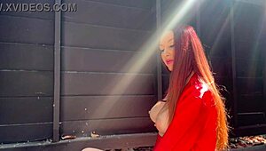 Italian milf shows her juicy tits outdoors