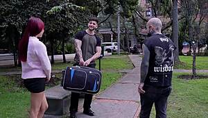 slim latina rides two big cocks in intense threesome