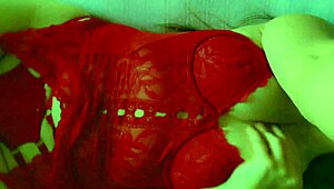 pov masturbation and moanings from hot blonde in red lingerie