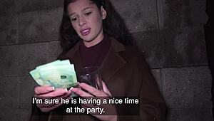 Lonely party girl creeps off for casting - public agent