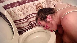 Toilet licking scene with heels and shoes
