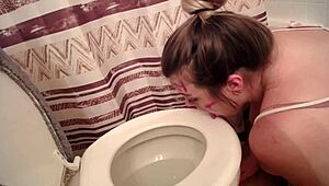 Toilet licking scene with heels and shoes